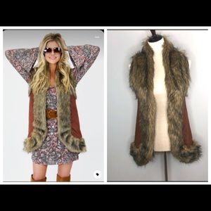 Anthropologie Judith March Western Faux Suede-Fur Trim Vest.